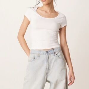 Reformation Ivory Ribbed Tee